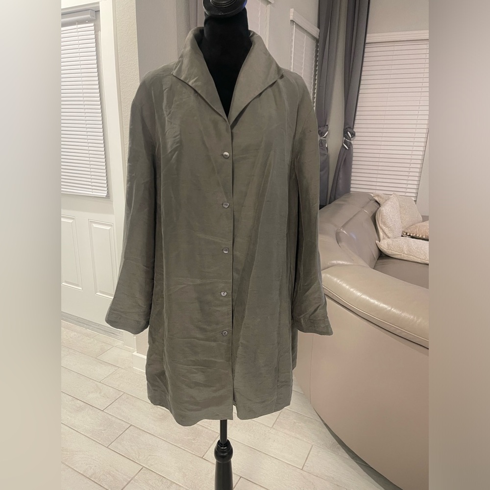 Eileen fisher 100% silk button front tunic blouse shirt jacket L